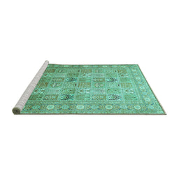Sideview of Machine Washable Persian Turquoise Traditional Area Rugs, wshtr91turq