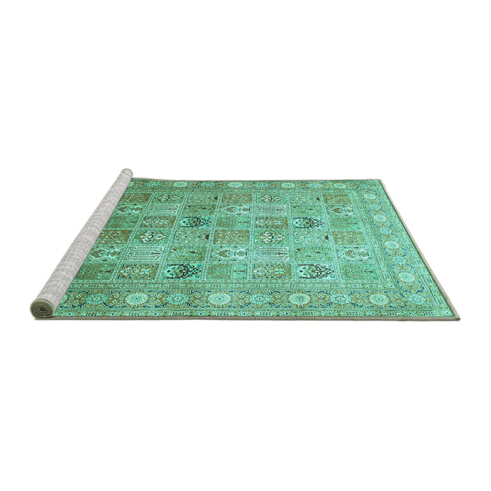 Sideview of Machine Washable Persian Turquoise Traditional Area Rugs, wshtr91turq