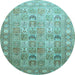 Round Machine Washable Persian Light Blue Traditional Rug, wshtr91lblu