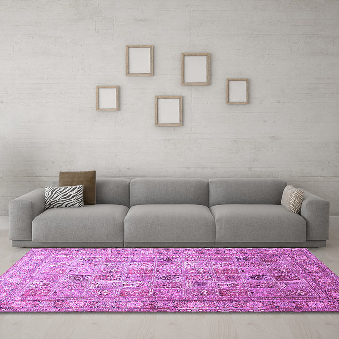 Machine Washable Persian Purple Traditional Area Rugs in a Living Room, wshtr91pur