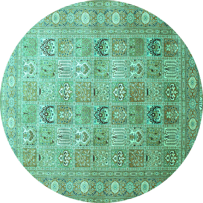 Round Machine Washable Persian Turquoise Traditional Area Rugs, wshtr91turq