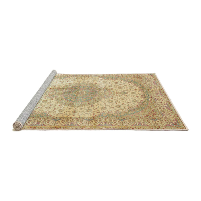 Sideview of Machine Washable Traditional Brown Gold Rug, wshtr92