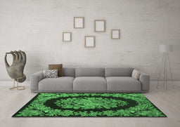 Machine Washable Medallion Emerald Green French Area Rugs in a Living Room,, wshtr920emgrn