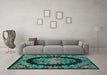 Machine Washable Medallion Turquoise French Area Rugs in a Living Room,, wshtr920turq