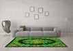 Machine Washable Medallion Green French Area Rugs in a Living Room,, wshtr920grn