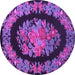 Round Machine Washable Medallion Purple French Area Rugs, wshtr920pur