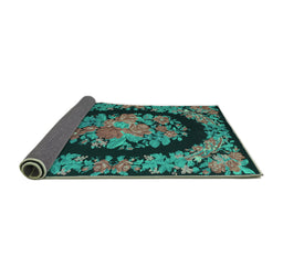 Sideview of Medallion Turquoise French Rug, tr920turq
