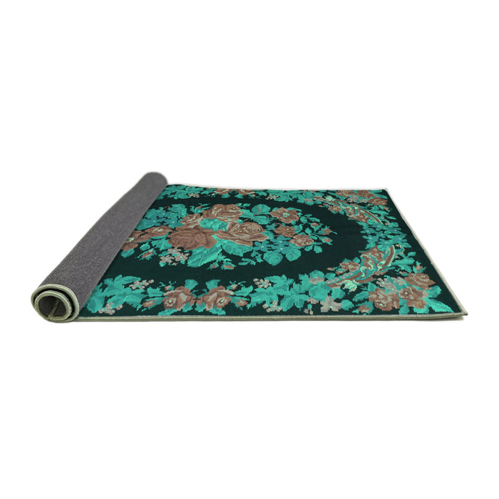 Sideview of Medallion Turquoise French Rug, tr920turq