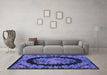 Machine Washable Medallion Blue French Rug in a Living Room, wshtr920blu