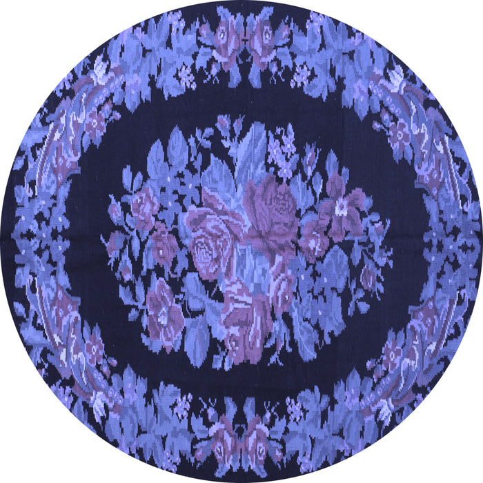 Round Machine Washable Medallion Blue French Rug, wshtr920blu