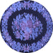 Round Machine Washable Medallion Blue French Rug, wshtr920blu