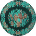 Round Machine Washable Medallion Turquoise French Area Rugs, wshtr920turq