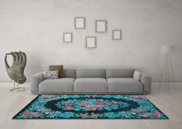 Machine Washable Medallion Light Blue French Rug in a Living Room, wshtr920lblu