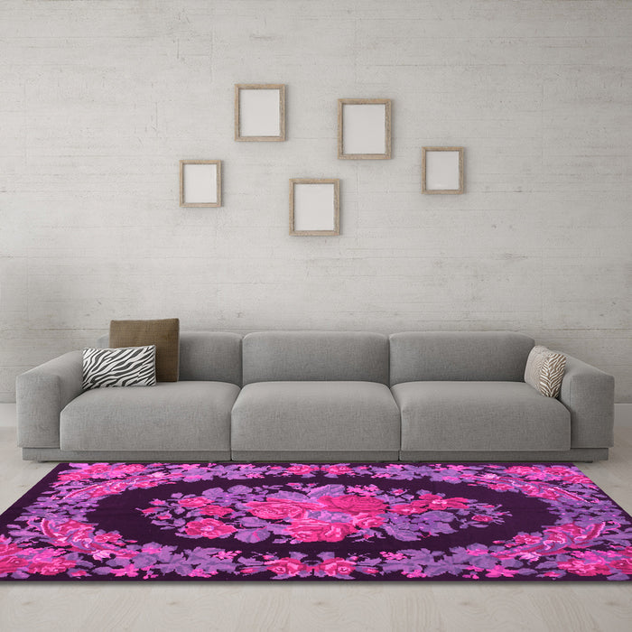 Machine Washable Medallion Pink French Rug in a Living Room, wshtr920pnk