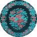 Round Medallion Light Blue French Rug, tr920lblu