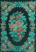 Machine Washable Medallion Turquoise French Area Rugs, wshtr920turq