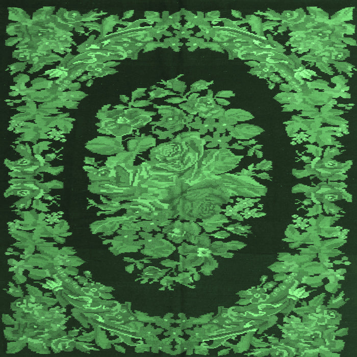 Square Medallion Emerald Green French Rug, tr920emgrn