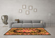 Machine Washable Medallion Orange French Area Rugs in a Living Room, wshtr921org