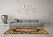 Machine Washable Medallion Brown French Rug in a Living Room,, wshtr921brn