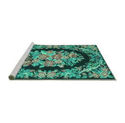 Sideview of Machine Washable Medallion Turquoise French Area Rugs, wshtr921turq