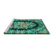 Sideview of Machine Washable Medallion Turquoise French Area Rugs, wshtr921turq