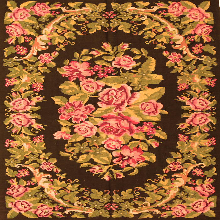 Round Machine Washable Medallion Orange French Area Rugs, wshtr921org