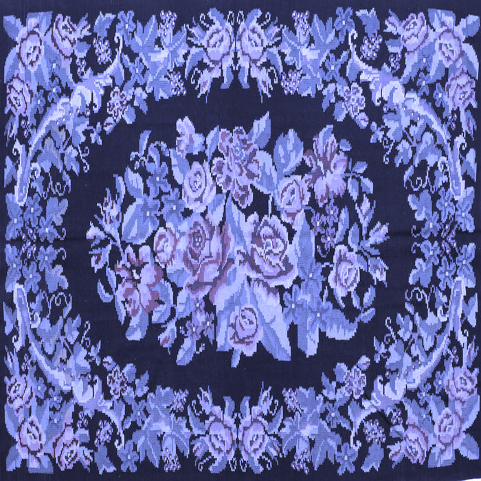 Square Machine Washable Medallion Blue French Rug, wshtr921blu