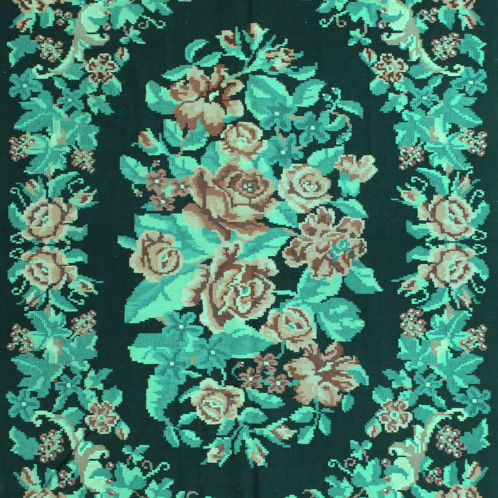 Machine Washable Medallion Turquoise French Area Rugs, wshtr921turq