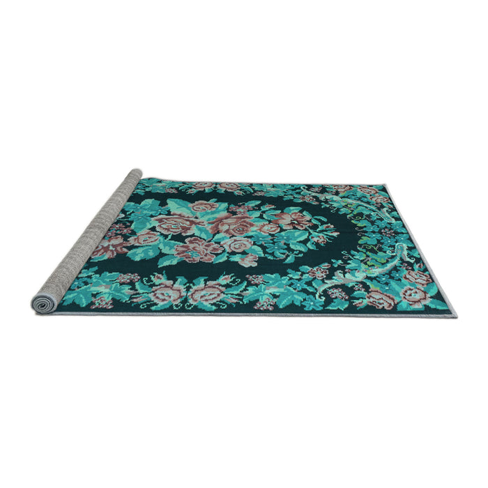 Sideview of Machine Washable Medallion Light Blue French Rug, wshtr921lblu