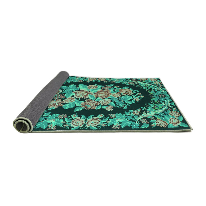 Sideview of Medallion Turquoise French Rug, tr921turq