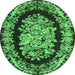 Round Medallion Emerald Green French Rug, tr921emgrn