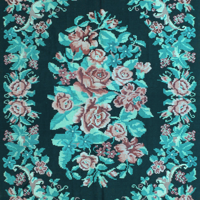 Machine Washable Medallion Light Blue French Rug, wshtr921lblu