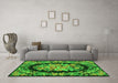 Machine Washable Medallion Green French Area Rugs in a Living Room,, wshtr921grn