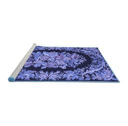 Sideview of Machine Washable Medallion Blue French Rug, wshtr921blu