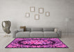Machine Washable Medallion Pink French Rug in a Living Room, wshtr921pnk
