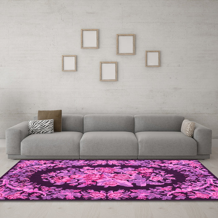 Machine Washable Medallion Pink French Rug in a Living Room, wshtr921pnk