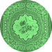 Round Machine Washable Medallion Emerald Green French Area Rugs, wshtr922emgrn