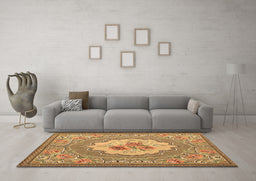 Machine Washable Medallion Brown French Rug in a Living Room,, wshtr922brn