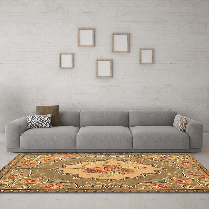 Machine Washable Medallion Brown French Rug in a Living Room,, wshtr922brn