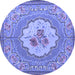 Round Machine Washable Medallion Blue French Rug, wshtr922blu