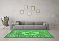 Machine Washable Medallion Emerald Green French Rug, wshtr922emgrn