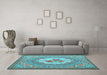 Machine Washable Medallion Light Blue French Rug in a Living Room, wshtr922lblu