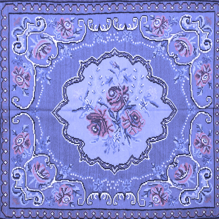 Square Machine Washable Medallion Blue French Rug, wshtr922blu