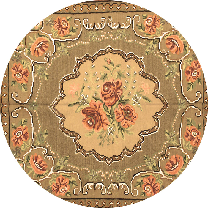 Round Medallion Brown French Rug, tr922brn