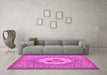 Machine Washable Medallion Pink French Rug in a Living Room, wshtr922pnk