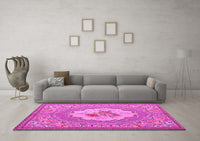 Machine Washable Medallion Pink French Rug, wshtr922pnk