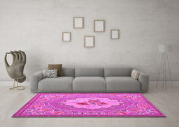 Machine Washable Medallion Pink French Rug in a Living Room, wshtr922pnk