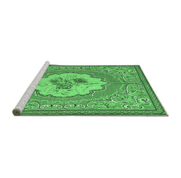 Sideview of Machine Washable Medallion Emerald Green French Area Rugs, wshtr922emgrn