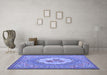 Machine Washable Medallion Blue French Rug in a Living Room, wshtr922blu