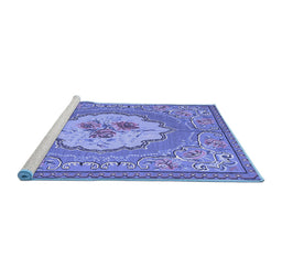 Sideview of Machine Washable Medallion Blue French Rug, wshtr922blu